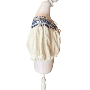 Free People Joni Top Boho Embroidered Puff Sleeve Cropped White Blue Women Small thumbnail 5