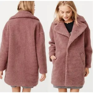 Abercrombie & Fitch Sherpa Teddy Fleece Over Coat XS Mauve Pink Cozy Soft Y2K thumbnail 2