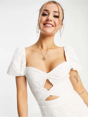 ASOS Dark Pink Twist Front Broderie Split Midi Dress White 6 thumbnail 2