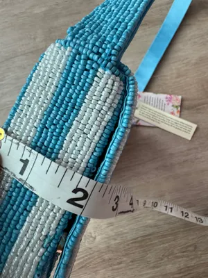 Handcrafted in India Blue Striped Vegetable Beaded Bag Viral TikTok NWT thumbnail 15