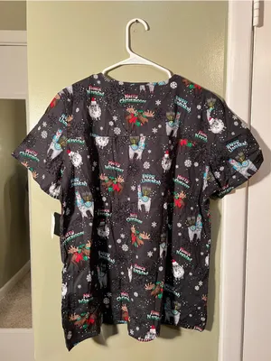 Cherokee Women's Sz Large Merry Whatever Scrub Top Gray V-Neck Holiday Christmas thumbnail 9