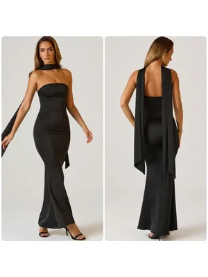 Oh Polly Mandi Scarf-Detail Strapless Gown Maxi Dress in Black size 14 New thumbnail 2