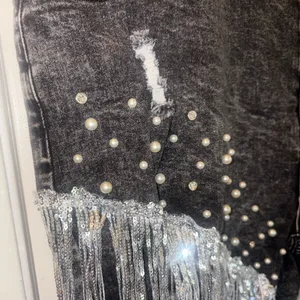 New Collection festival Silver Fringe Denim stretchy cowgirl Shorts size XXL thumbnail 5