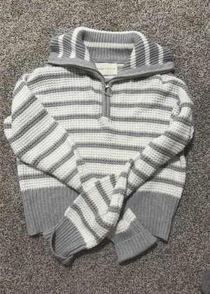 Striped quarter Zip Sweater Gray thumbnail 1