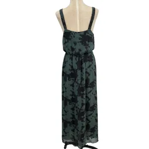 Zara Maxi Dress Tie‎ Dye Printed Chiffon Beaded Straps Green Size Small thumbnail 10