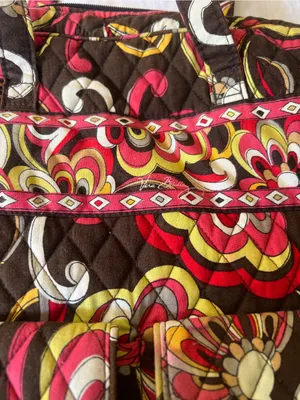 Vera Bradley Brown, Pink & Yellow Quilted Floral Tote thumbnail 3