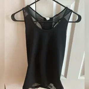 Athleta black bakasana racer back tank top. Mesh back thumbnail 4