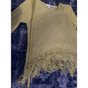 Lime Green Sweater Fringe Hem Bright Size Large~Boho Festival Arts Boston Proper thumbnail 5