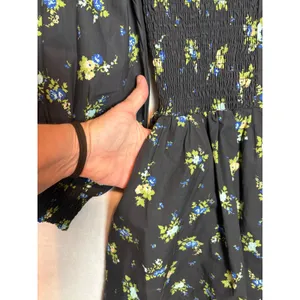 Maeve Anthropologie Tommie Mini Shirtdress Black Floral Smocked Waist Cotton thumbnail 11