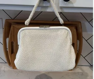 1950s Beaded Reversible Purse Vintage Top Handle Handbag Mid Century cottagecore thumbnail 6