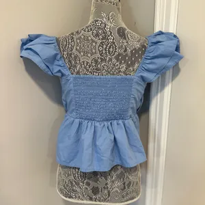 Abercrombie & Fitch Flutter Sleeves Poplin Smocked Back Babydoll Mall Brand Top thumbnail 2