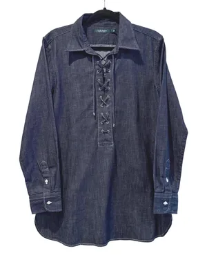 Lauren Ralph Lauren‎ Denim Tunic Top Women's Medium Long Sleeve Lace Up thumbnail 1