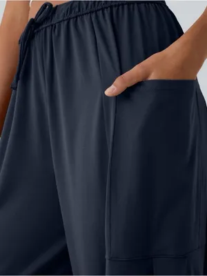 Halara Palazzo Navy Pants Wide Leg Flowy Drawstring Pockets Casual Size S NWT thumbnail 2