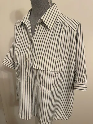 Max Studio White Shirt with Vertical Black Stripes Size L thumbnail 5