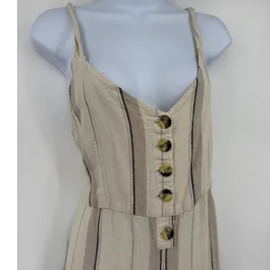 Indigo Rein Linen Blend Womens Jumpsuit Sz L Boho Coastal Stripe Resort Euro thumbnail 3