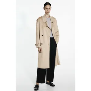 ZARA Faux Suede Trench Coat Belted Jacket Solid Tan Brown Pockets Outdoors Large thumbnail 4