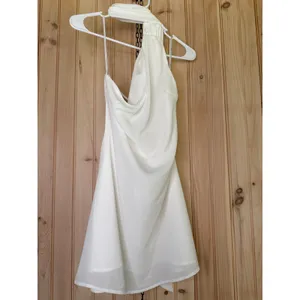 NWT Lulus Isloda Ivory One-Shoulder Backless Sash Mini Dress Engagement Party S thumbnail 2