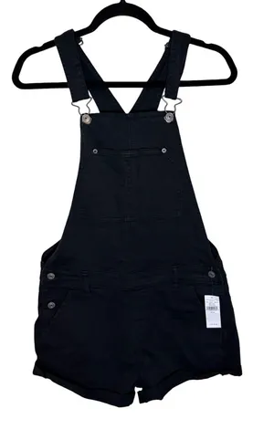 American Eagle NWT Black Denim Overall Shorts Shortalls Size M thumbnail 1
