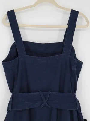 Everlane Denim Apron Midi Dress Women’s Large Navy Organic Cotton Belted Pockets thumbnail 10