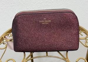 Kate Spade NWT Glitter Dome Makeup Bag Burgundy thumbnail 1