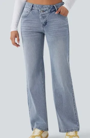 H14.- Halara Flex™ Asymmetric Low Rise Wide Leg Casual Jeans with Pockets. LR thumbnail 1