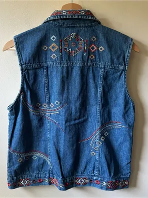 Christopher & Banks 2006 Embroidered Denim Sleeveless Button-Front Vest thumbnail 5