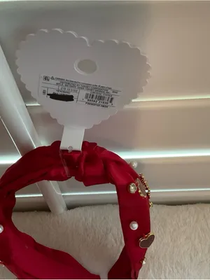 Primark Red Satin Knotted Headband with Pearl & Gold Details thumbnail 4