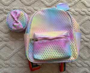 Under One Sky Girls Mini Backpack & Coin Purse - Pastel Rainbow Colors W/ Hearts thumbnail 1
