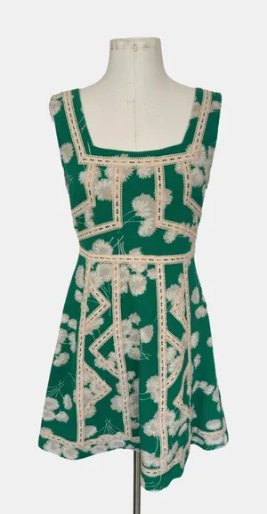 Maeve Anthropologie Emma Dandelion Print Dress Green Floral Size 10 Feminine thumbnail 1