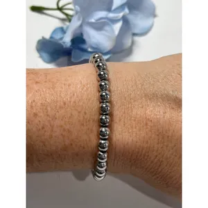 Silver Tone Beaded Stretchy Bracelet‎ 6mm Tarnish Resistant Stainless Steel thumbnail 4