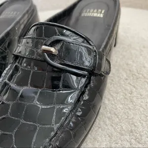 Stuart Weitzman Black Crocodile Patent Leather Block Heel Mules Shoes 8 Narrow thumbnail 10