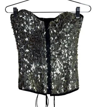 Bell Uniform Design Gold Sequin Corset Top Lace Up Back Sweetheart Small thumbnail 1