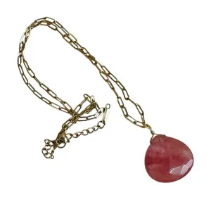 Faceted Dyed Quartz Pendant Necklace on Gold-Tone Paperclip Chain thumbnail 1