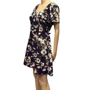 Vintage All That Jazz Plum Cream Floral Print Short Sleeve Zip Tie Back Dress M thumbnail 6