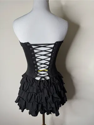 Outcast Black Ruffle Strapless Corset Lace Up Mini Dress thumbnail 8