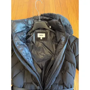 DKNY Womens XS Blk Belted Faux FurHooded Quilted Puffer Coat thumbnail 7