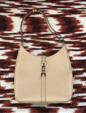 Gucci Vintage Shoulder Bag Purse 001.3875 Jackie Gg Beige Tan Leather Logo Handbag thumbnail 1