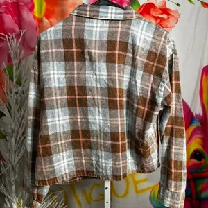 B177. Altar'd state brown + blue plaid button up shirt thumbnail 3
