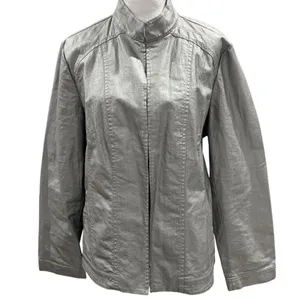 Additions by Chico's Linen Blend Silver Jacket Sz 2 Medium Hook Eye‎ Closure thumbnail 2