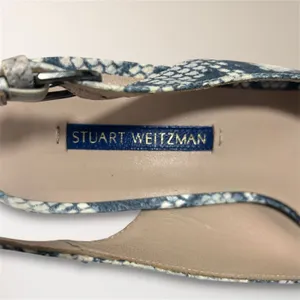 Stuart Weitzman 7.5 Snake Print Embossed Cork‎ Wedge Slingback Peep Toe Sandals thumbnail 13
