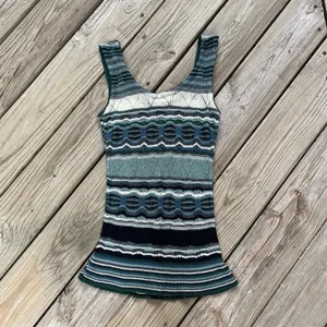 Say What? USA Women's Vintage Y2K Green/Blue Striped Knit Tank Top Size S thumbnail 2