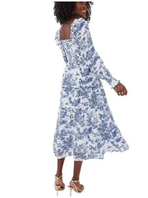 Hyacinth House Long Sleeve Georgina Midi Dress in Blue Toile XXSmall New Womens thumbnail 2
