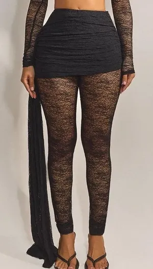 NWT MarstheLabel Sheer Black Lace pant with wrap skir thumbnail 1