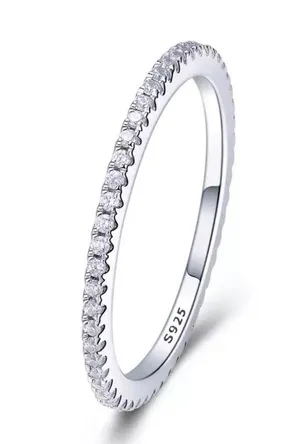 Sterling Silver SIZE 10 925  Simulated Diamond Stackable Ring Eternity Band thumbnail 1