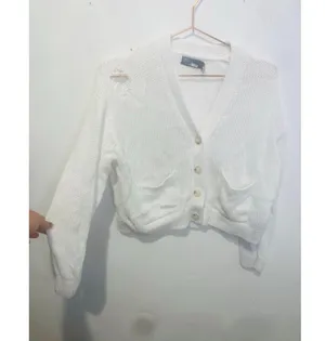 POLO RALPH LAUREN White Linen Blend Long Sleeve Knit Button Front Cardigan M thumbnail 4