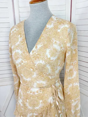 Jun‎ & Ivy by Francesca's Floral Boho Ruffle Wrap Mini Dress Yellow Cream Small thumbnail 5