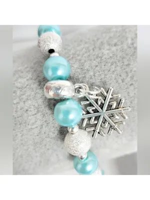 Hand Crafted Ice Blue Silver Beaded Snowflake Charm Bracelet 9 Inch thumbnail 3