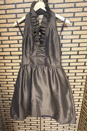 Alfred sung brown ruffle halter dress size 8 thumbnail 1