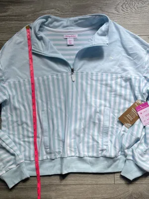 NEW Tommy Bahama Blue White Striped Cotton Blend Lightweight Quarter Zip Size XL thumbnail 9