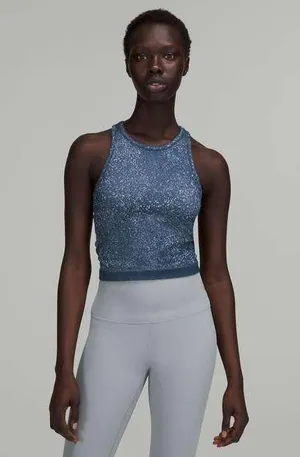 Ebb to Street Cropped Racerback Tank Top Distorted Noise Mineral Blue thumbnail 1